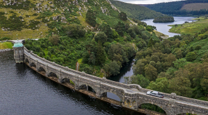 Crossing the dam in the Elan Valley